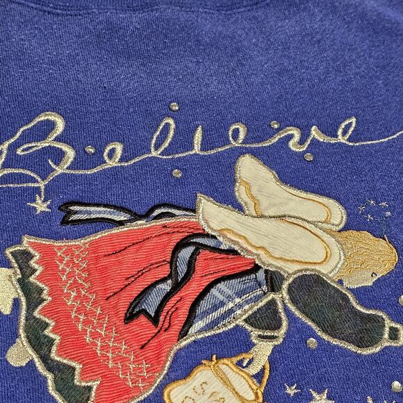 Vintage 90s Angel Sweatshirt   large Blue‎ Pullover Christian Bible Art God - Picture 8 of 10